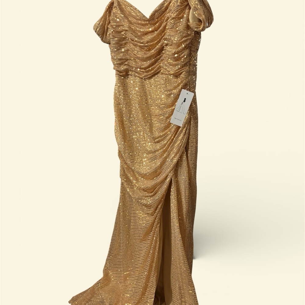 Gold Sequin Off-Shoulder Formal Gown